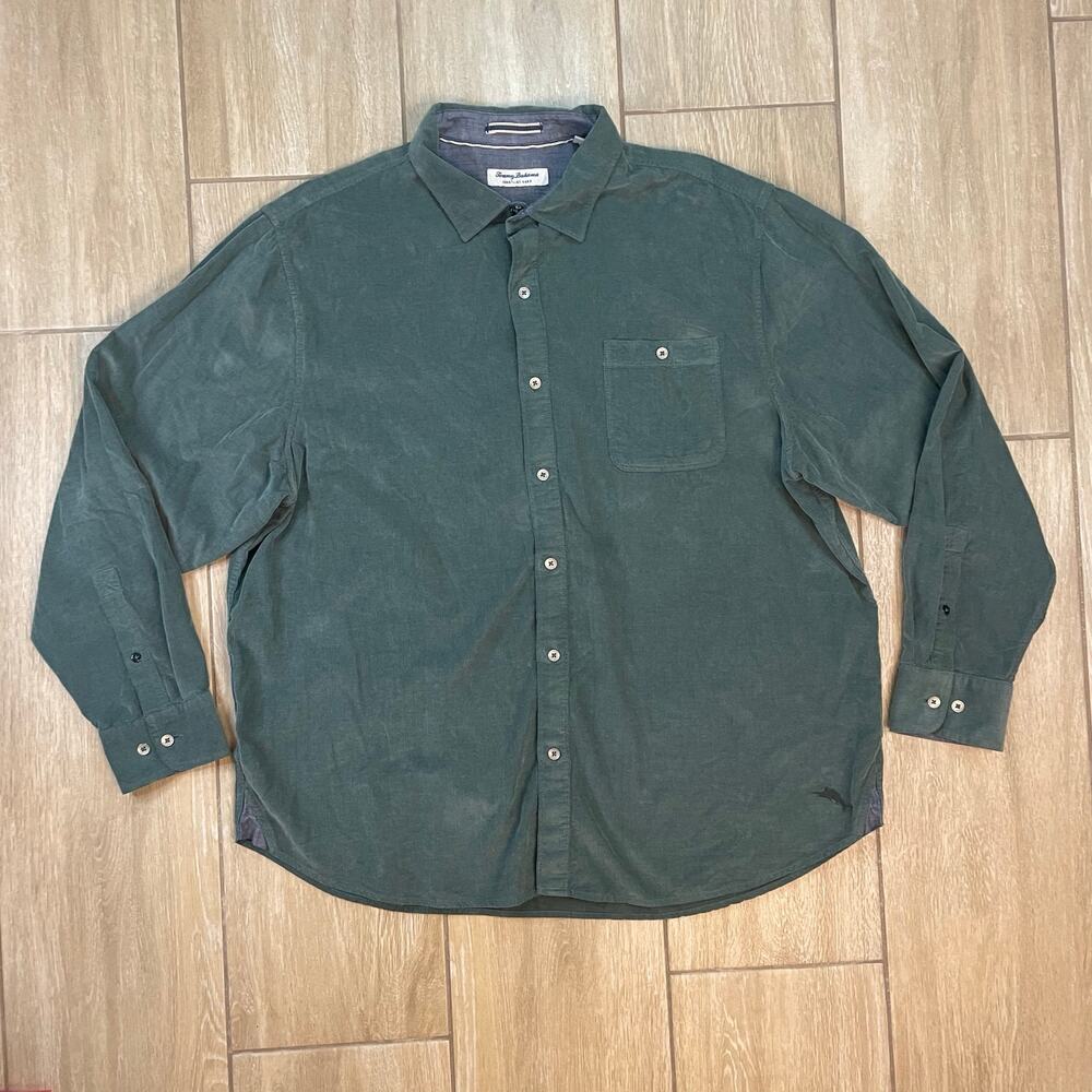 Tommy Bahama Coastline Cord Shirt Mens XXL Green Corduroy Button Front Cotton